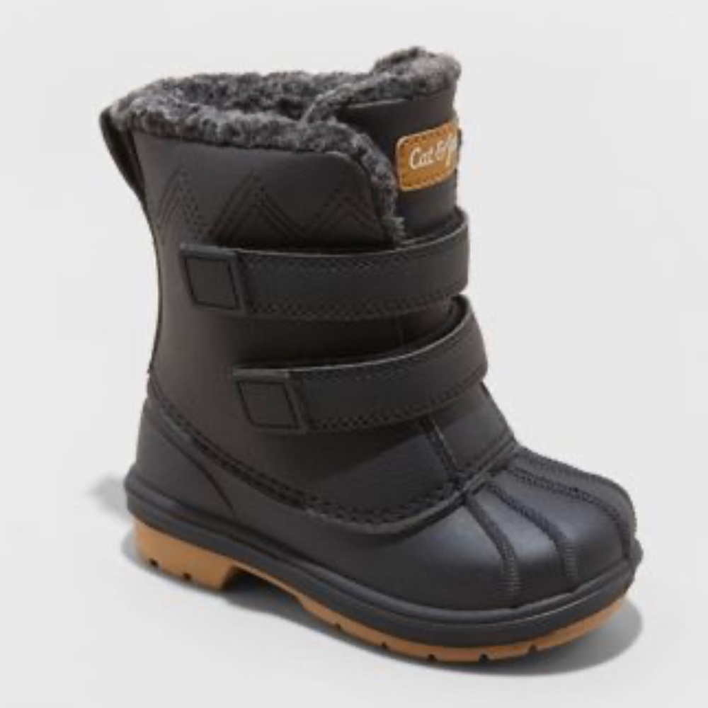 Cat & Jack Denver Toddler Boy’s Black Double Hook & Loop Winter Boots Size 6